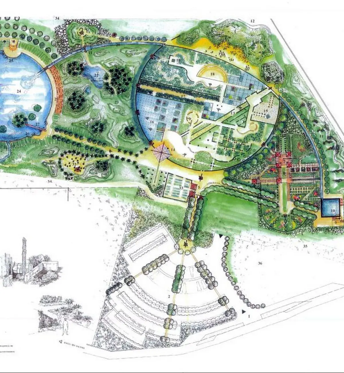 Plan masse d'un parc paysager